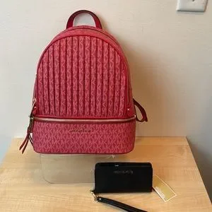 NWT Michael Kors Signature Rhea Zip Medium Backpack Crimson $428 NWT Michael Kors Signature Rhea Zip Medium Backpack Crimson  main image 4